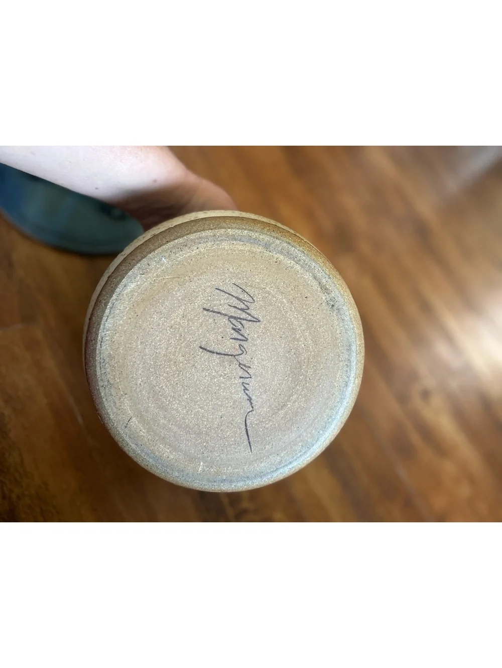 Handmade Blue Ceramic Pot with Lid and Shell Handle